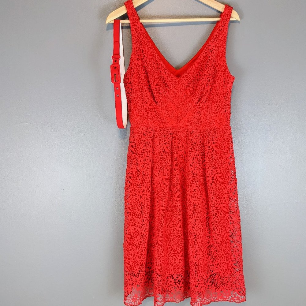 Eva Franco Floral Lace Dress Deep Coral